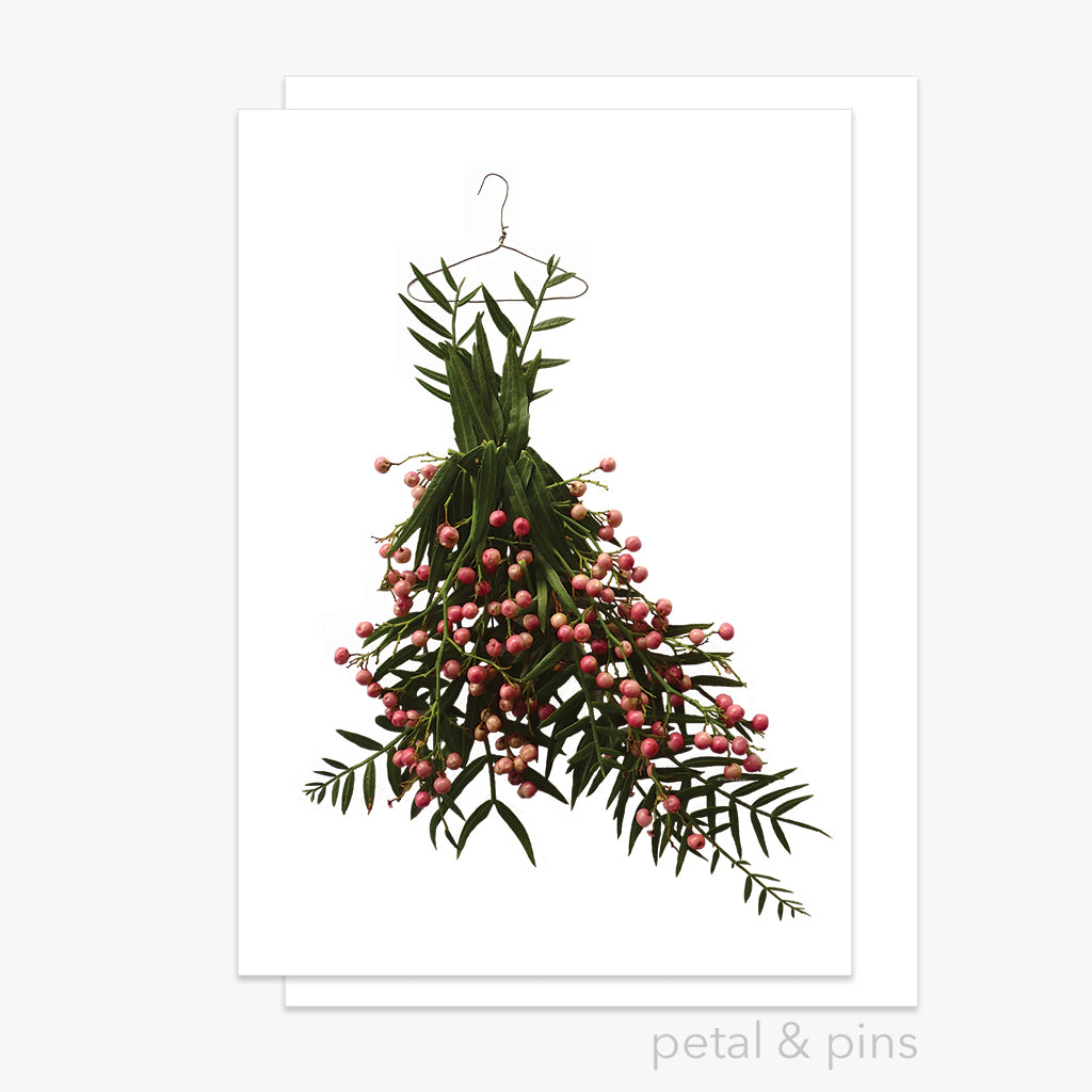 Picture of pepperberry tree foliage used to make an illustration of a dress